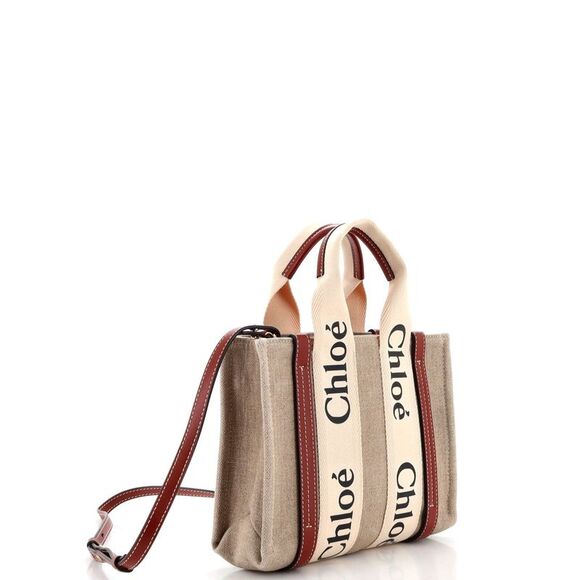 Chloe Woody Convertible Tote Canvas with Leather Small Neutral - Picture 2 of 7